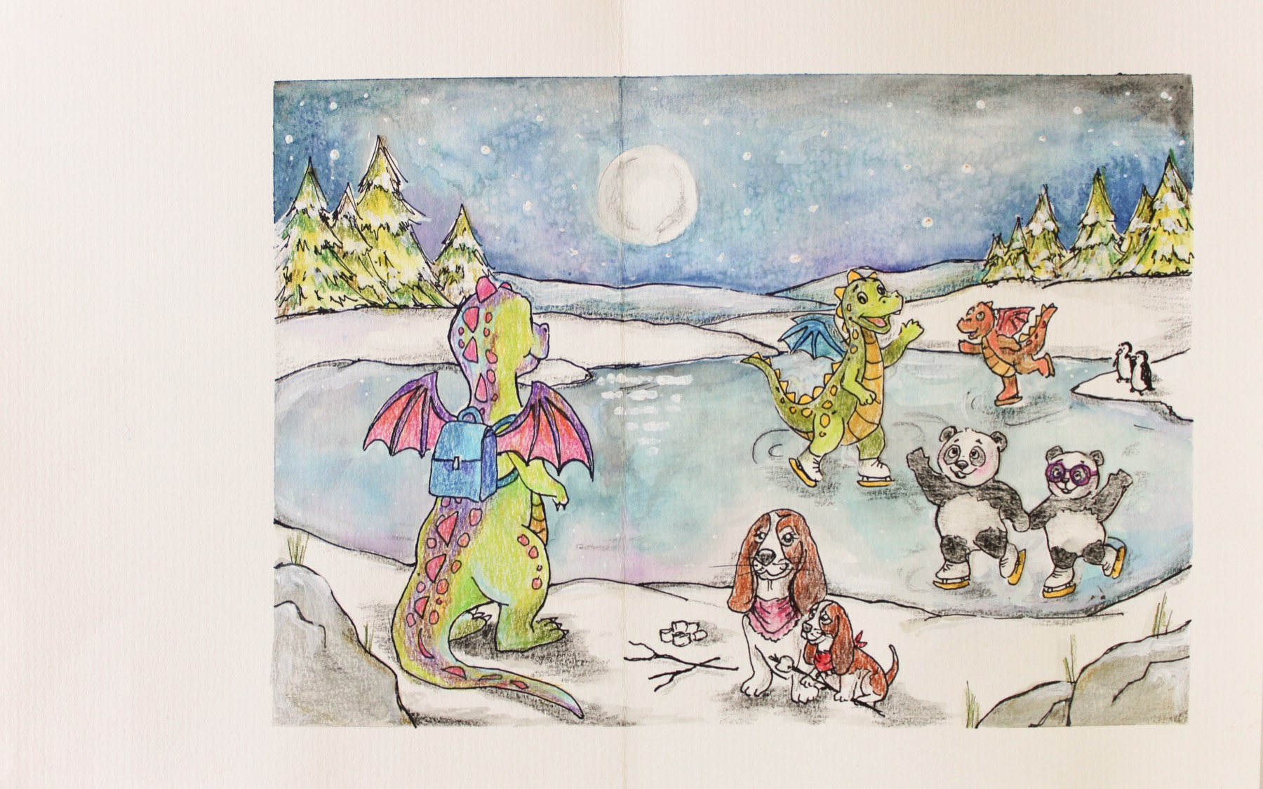 Dragamore Dragon and friends skating at Penguin Pond