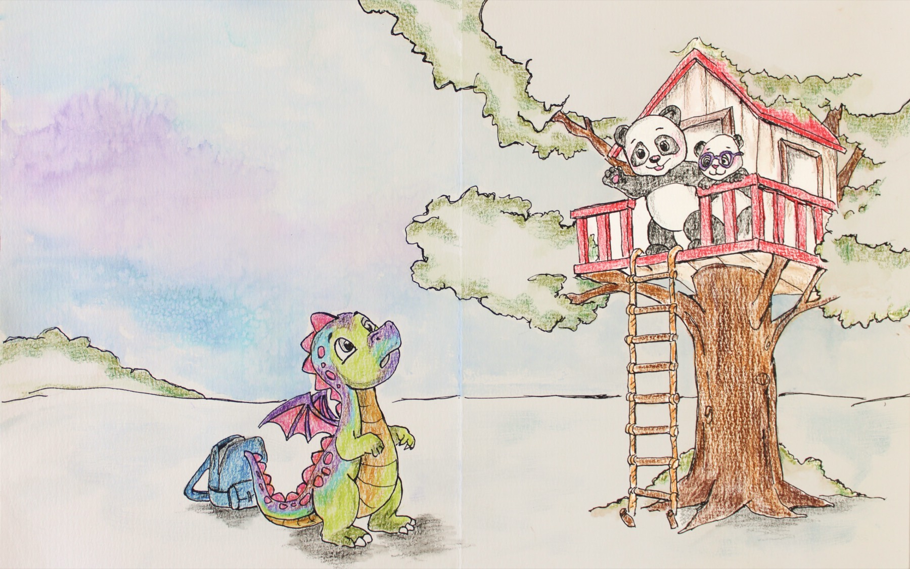 Dragamore Dragon looking up at Zack and Kimi's treehouse